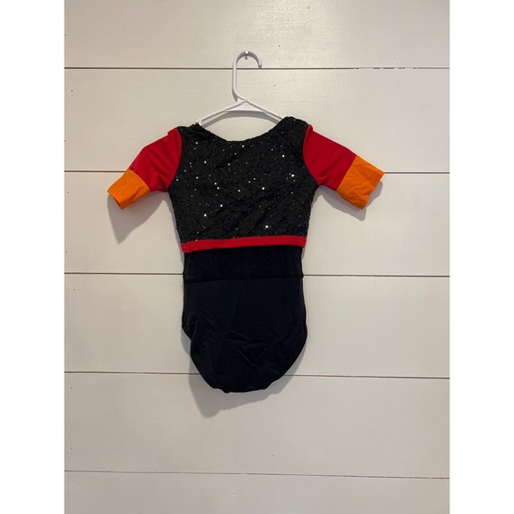 Girls Dance Leotard Pink / Orange‎ / Black Sequence Dancer Costume READ - Picture 2 of 8